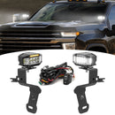 2020 - 2024 Chevy Silverado & GMC Sierra 2500HD/3500HD White&Amber Strobe 3.5 Inch LED Hood Hinge Ditch Light Pods w/ Wiring Harness Kit - WeiSen - 70104074+70201013