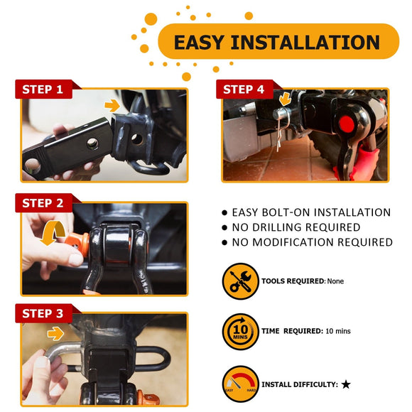 2020 - 2024 Kawasaki Teryx KRX 1000 Heavy - Duty Steel Rear Trailer Hitch & Shackle Hitch Receiver Kit - WeiSen - 80107003+70304017