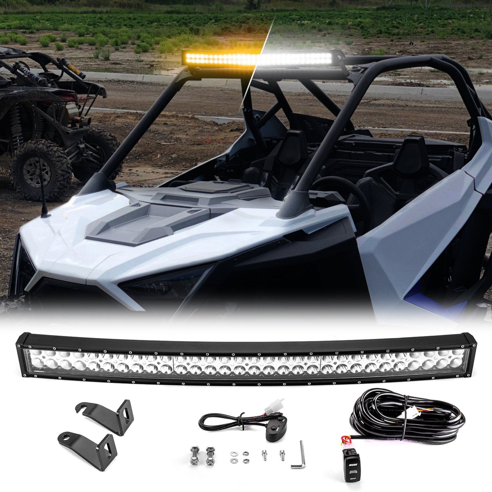 2020-2024 Polaris RZR Pro XP 4 / Pro XP Amber White Strobe 32" Dual Row Curved 180w LED Light Bar - Weisen