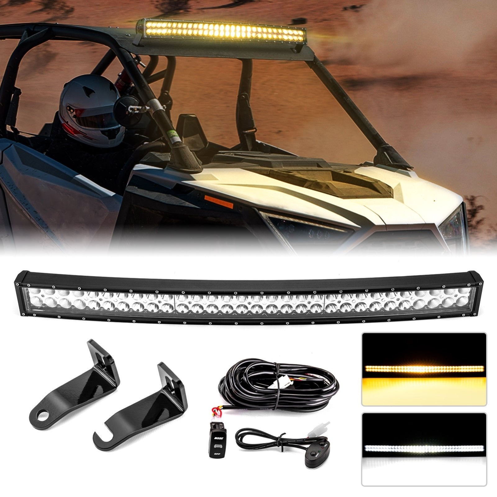 2020 - 2024 Polaris RZR Pro XP / Pro XP 4 Roof Strobe Amber/White 32" Dual Row Straight 180w LED Light Bar Kit - Weisen