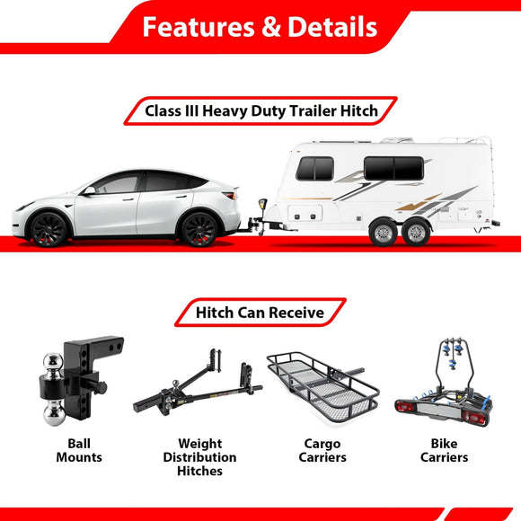 2020 - 2024 Tesla Model Y Heavy - Duty Steel Class 3 Trailer Hitch 2" Receiver - WeiSen - 70108024