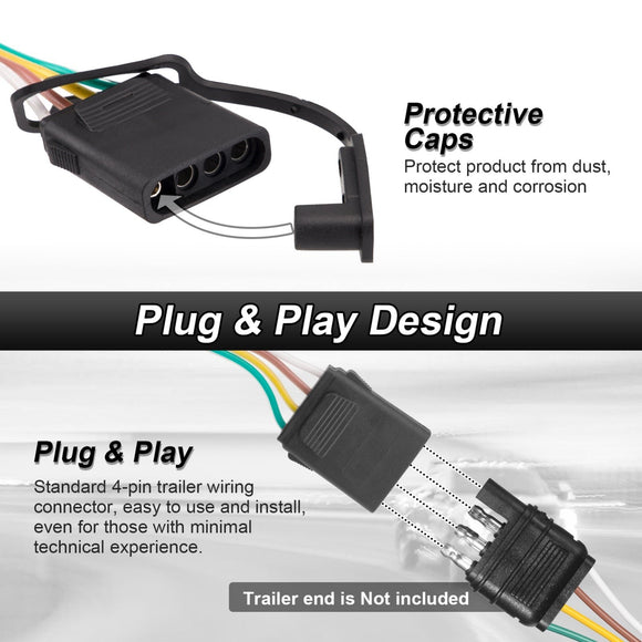 2020 - 2025 Jeep Gladiator JT Rear Class 3 Trailer Hitch 2" Receiver with 4 - Pin Trailer Wiring Harness Kit - WeiSen - 70108008+70206001