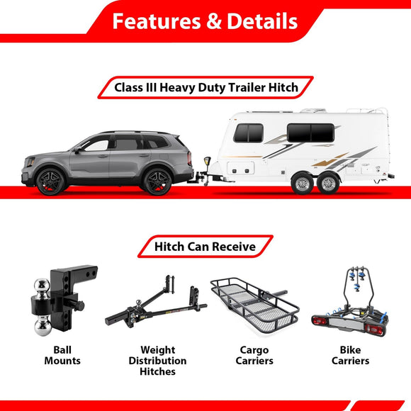 2020 - 2025 Kia Telluride Heavy Duty Steel Rear Class 3 Trailer Hitch 2" Receiver - WeiSen - 70108022