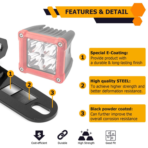 2020 - 2025 Polaris Pro XP/XP 4 Heavy - Duty Steel A Pillar LED Light Pod Mount Bracket - WeiSen - 80102021