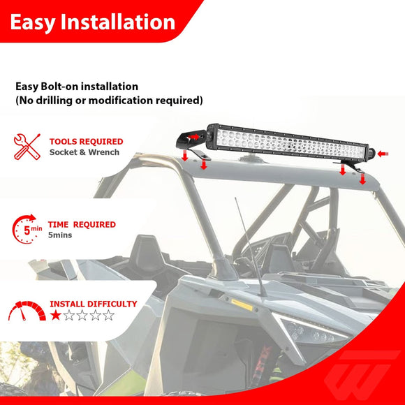 2020 - 2025 Polaris RZR Pro XP/ Turbo R/ Pro S Heavy Duty Steel Roof 30" Light Bar Mount Bracket - WeiSen - 80101035