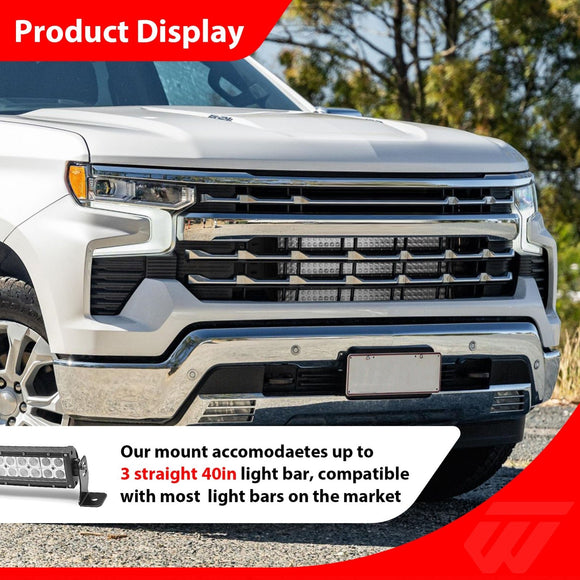 2020 - 2025 Silverado 1500 Front Bumper Grille Light Bar Mounting Bracket (for 30" Straight Light Bar) - WeiSen - 70103015