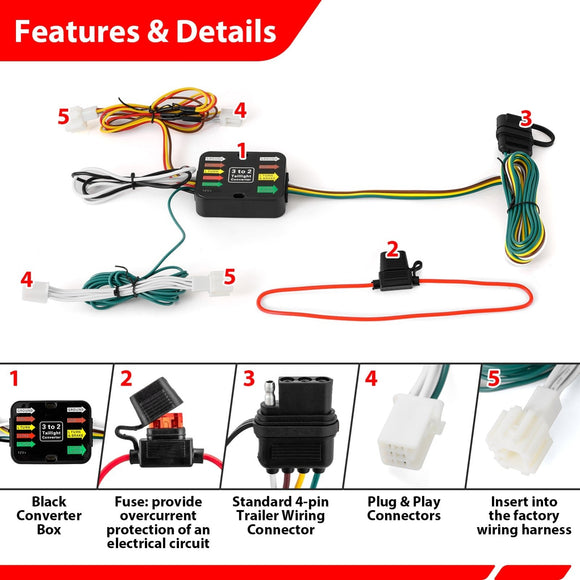 2020-2026 Mitsubishi Outlander Sport RVR Plug & Play, 4-Way Flat Trailer Wiring Harness Kit - WeiSen - 70206098