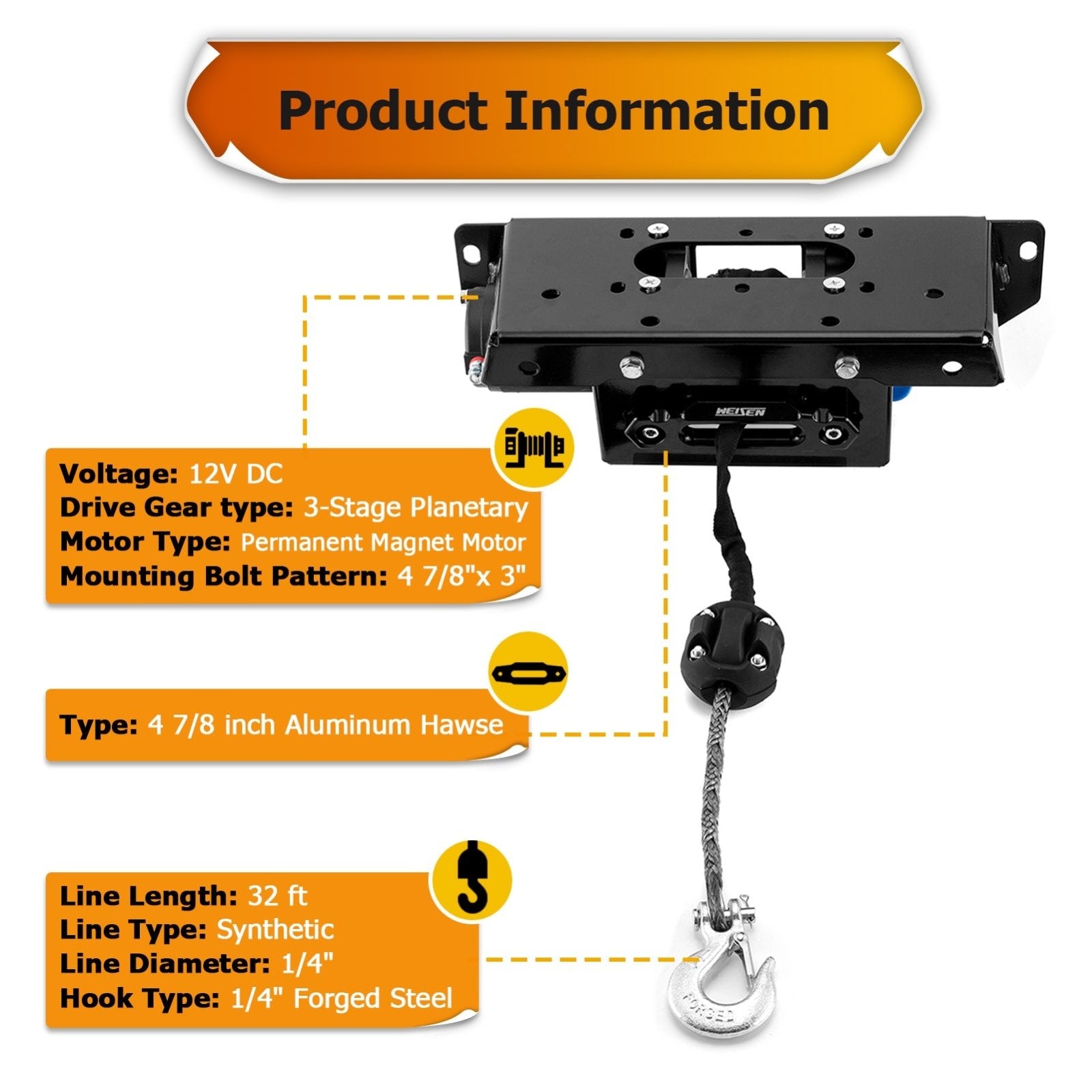 UTV 4500lb 12V Electric Winch Mount Combo Rope Kit For Polaris RZR UTV 4500lb 12V Electric Winch Mount Combo Rope Kit For Polaris RZR