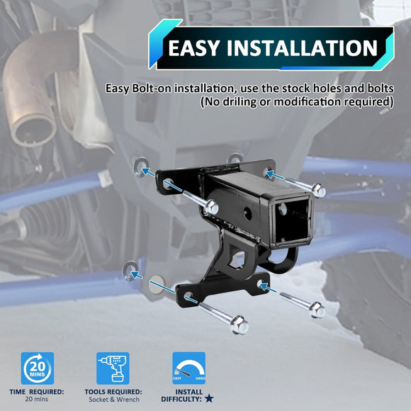 2020+ Polaris RZR PRO XP Heavy - Duty Steel 2" Rear Receiver Hitch & Shackle Hitch Receiver w/ 3/4" D Ring & 7/8" Locking Pin - WeiSen - 80107009+70304017