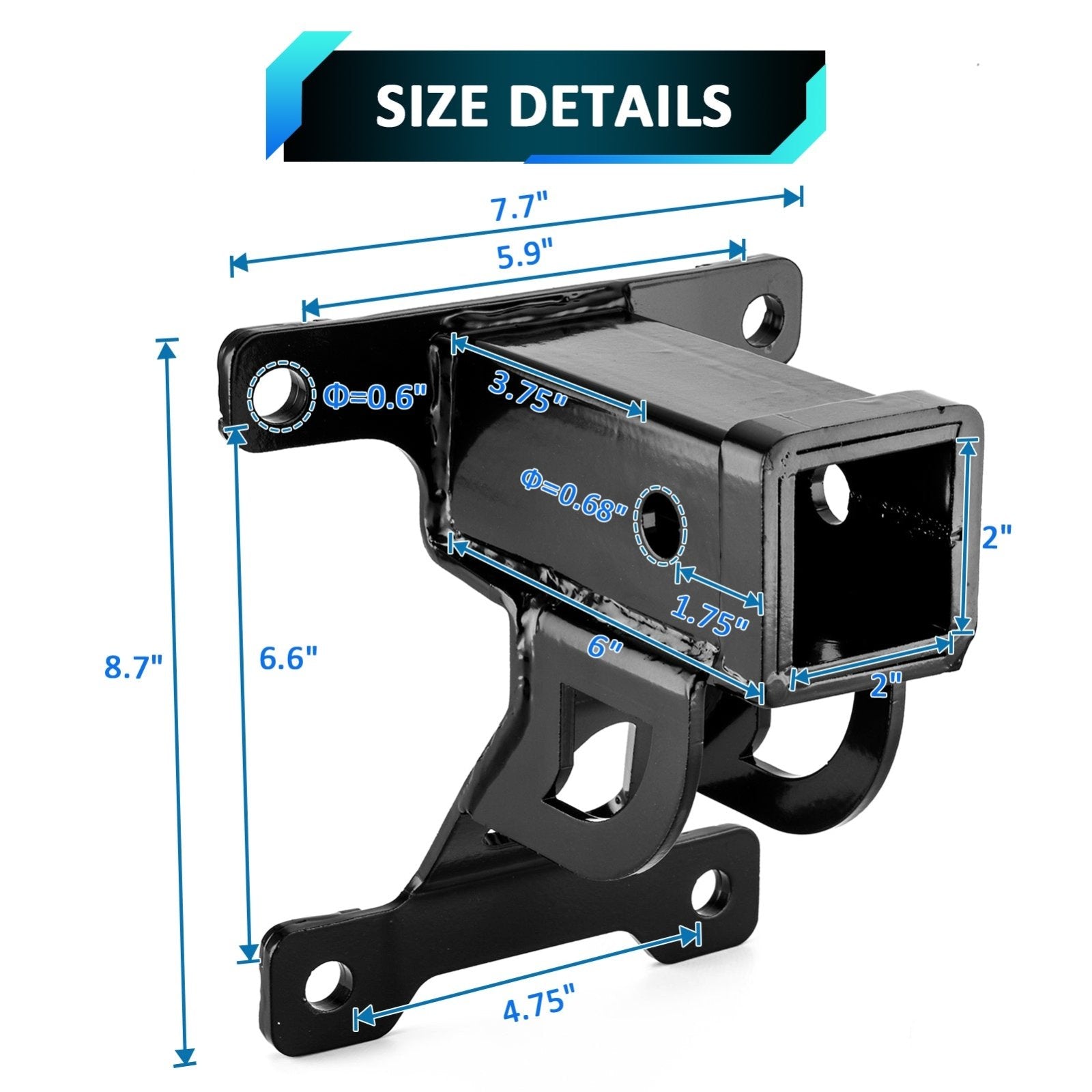 2020+ Polaris RZR PRO XP Heavy - Duty Steel 2" Rear Receiver Hitch & Shackle Hitch Receiver w/ 3/4" D Ring & 7/8" Locking Pin - Weisen