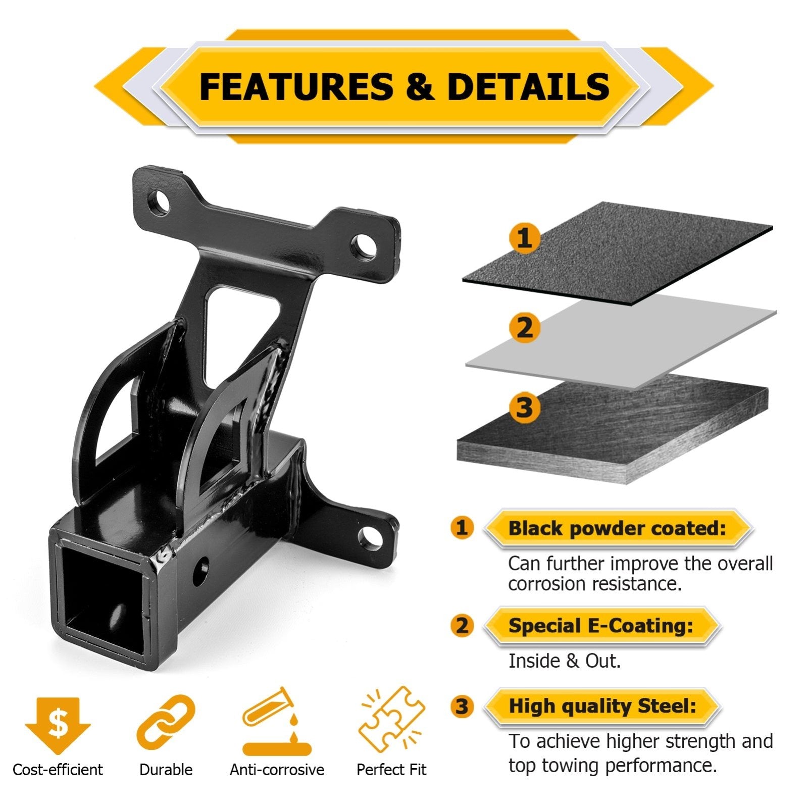 2020+ Polaris RZR PRO XP Heavy - Duty Steel Rear Adjustable Trailer Hitch Ball Mount Receiver Kit - Weisen