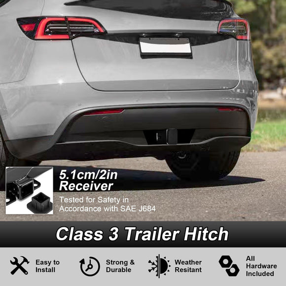 2021 - 2023 Tesla Model Y No Drill Class 3 Trailer Hitch 2" Receiver & Plug&Play 4 - Pin Trailer Wiring Harness - WeiSen - 70108012+70206078