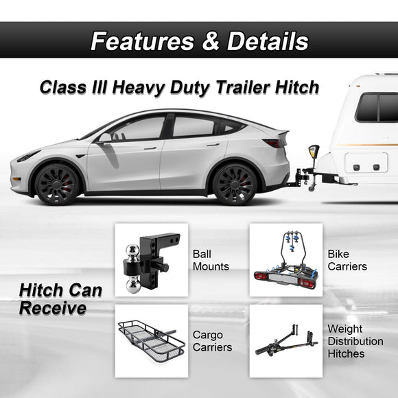 2021 - 2023 Tesla Model Y No Drill Class 3 Trailer Hitch 2" Receiver & Plug&Play 4 - Pin Trailer Wiring Harness - WeiSen - 70108012+70206078