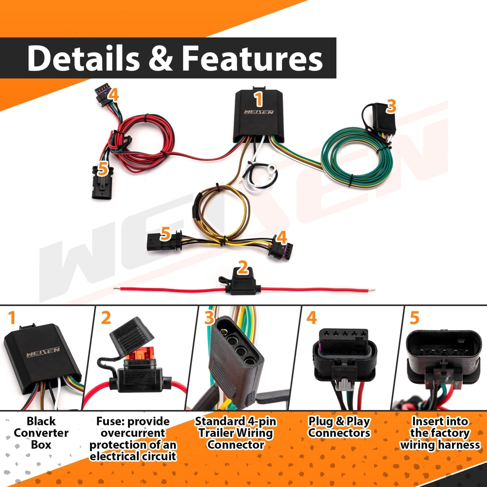 2021 - 2023 Tesla Model Y Plug&Play 4 - Way Flat Output 4 - Pin Trailer Wiring Harness - Weisen