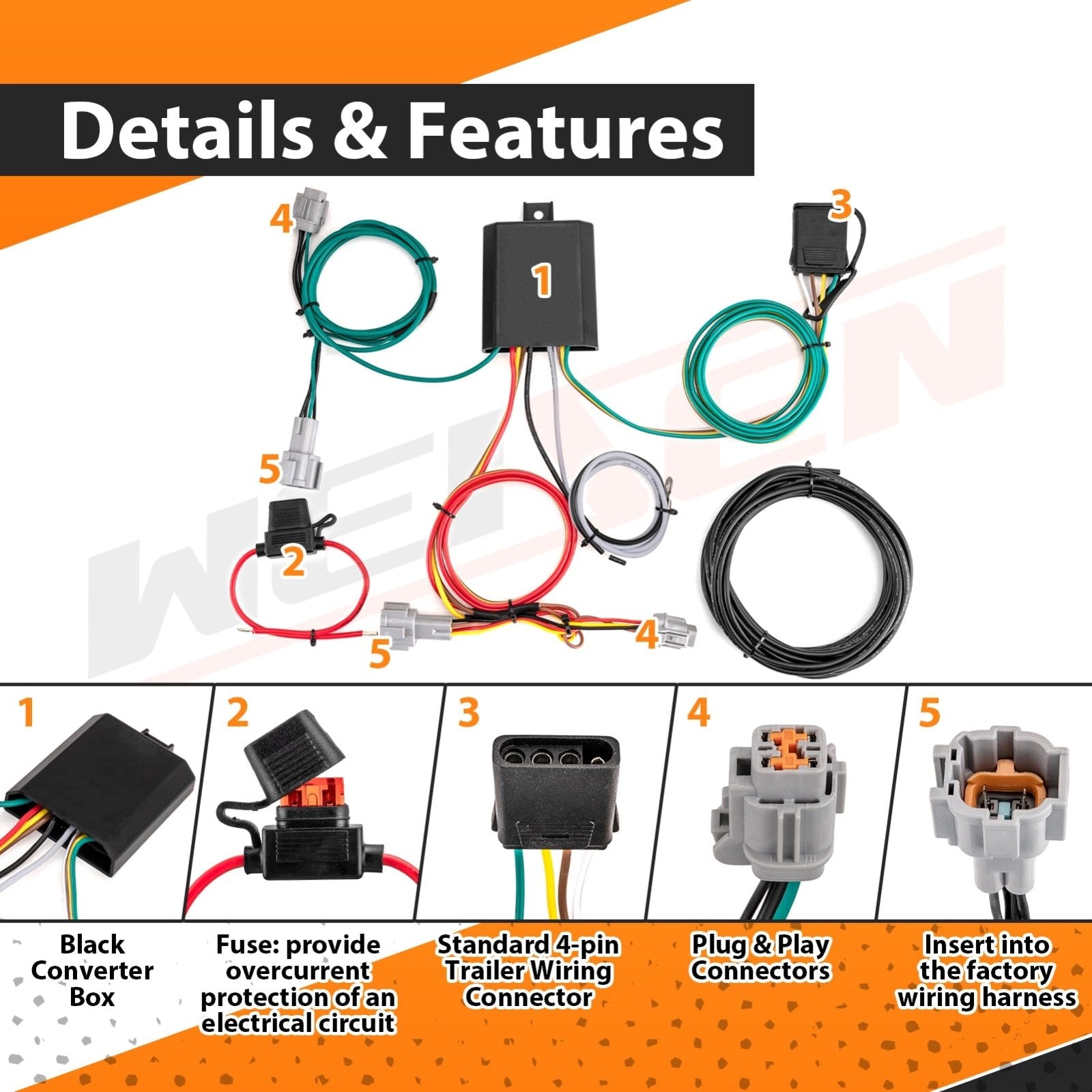 2021 - 2024 3rd Gen Nissan Rogue 4 - Pin Trailer Hitch Tow Wiring Harness - Weisen