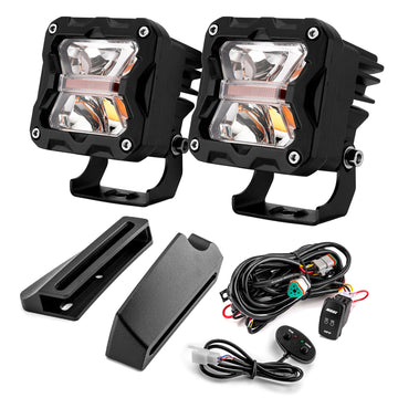 2021 - 2024 Ford Bronco 2/4 Door Models Hood Hinge 3" LED Light Pods With DT Wiring Harness Kit - WeiSen - 70104060+70201007