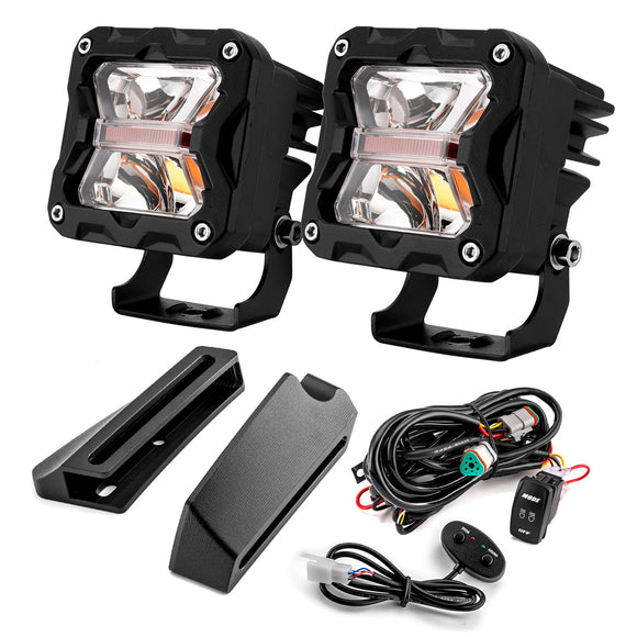 2021 - 2024 Ford Bronco 2/4 Door Models Hood Hinge 3" LED Light Pods With DT Wiring Harness Kit - WeiSen - 70104060+70201007