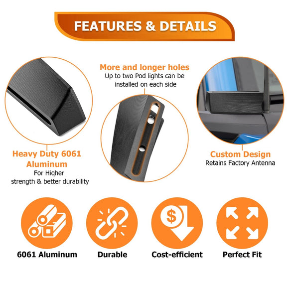 2021 - 2024 Ford Bronco 2/4 Door Models Hood Hinge 3" LED Light Pods With DT Wiring Harness Kit - WeiSen - 70104060+70201007