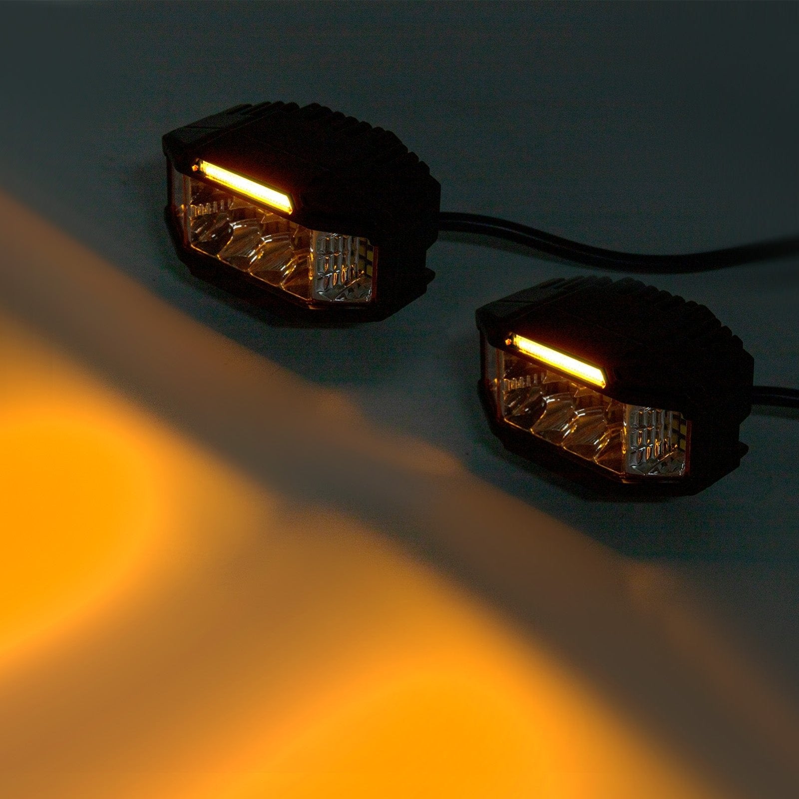 2021 - 2024 Ford F150/F150 3rd Raptor White&Amber Strobe 3.5 Inch LED Hood Hinge Ditch Light Pods w/ Wiring Harness Kit - WeiSen - 70104062+70201013