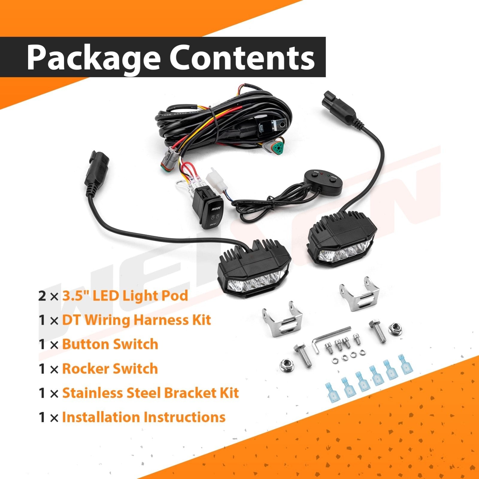 2021 - 2024 Ford F150/F150 3rd Raptor White&Amber Strobe 3.5 Inch LED Hood Hinge Ditch Light Pods w/ Wiring Harness Kit - WeiSen - 70104062+70201013
