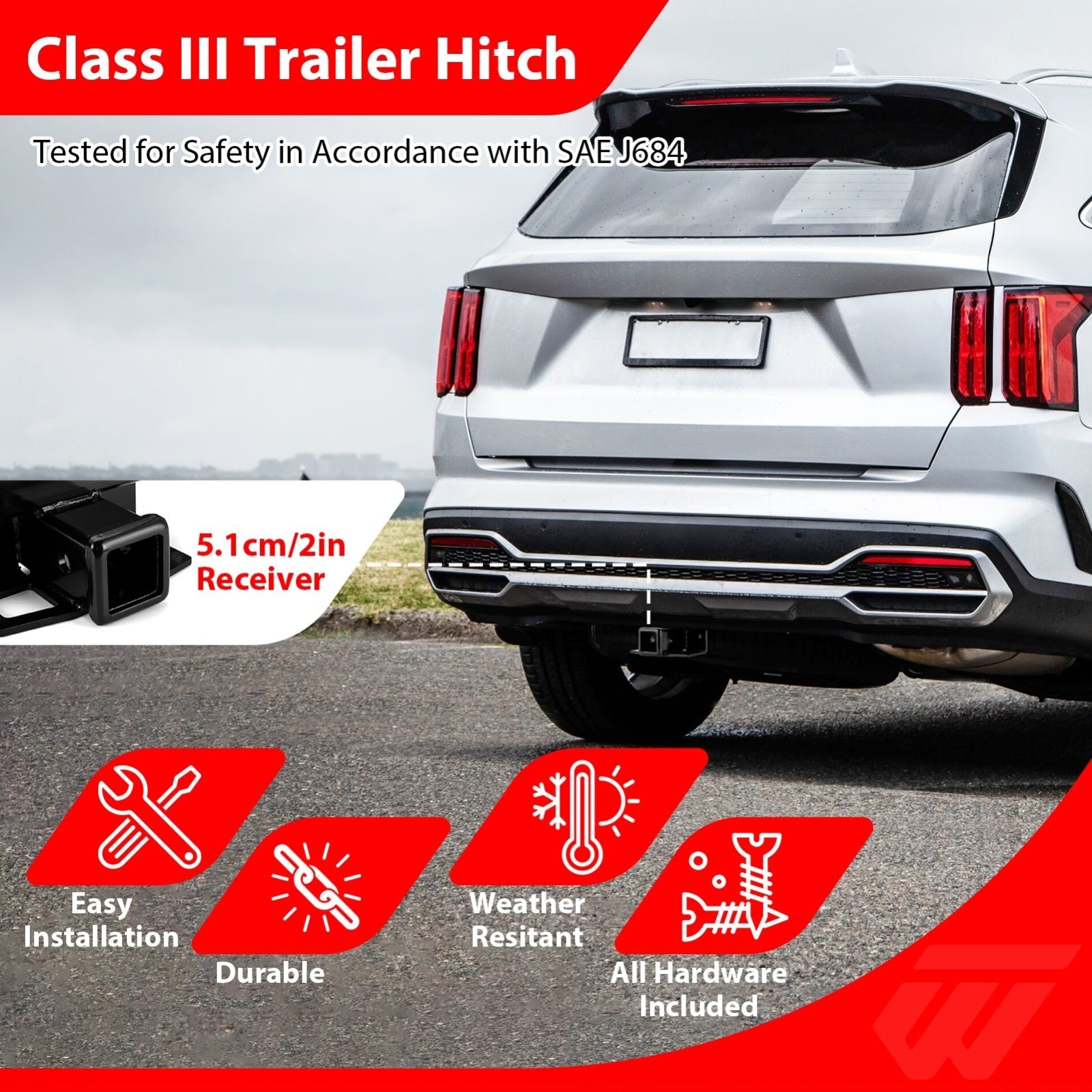 2021 - 2026 Kia Sorento & Hyundai Santa Fe Heavy Duty Steel Class 3 Trailer Hitch 2