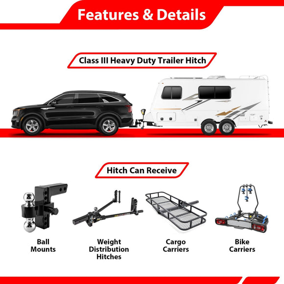 2021 - 2026 Kia Sorento & Hyundai Santa Fe Heavy Duty Steel Class 3 Trailer Hitch 2" Receiver - WeiSen - 70108029