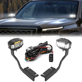 2022 - 2024 Nissan Frontier 2WD/4WD White&Amber Strobe 3.5 Inch LED Hood Hinge Ditch Light Pods w/ Wiring Harness Kit - WeiSen - 70104048+70201013