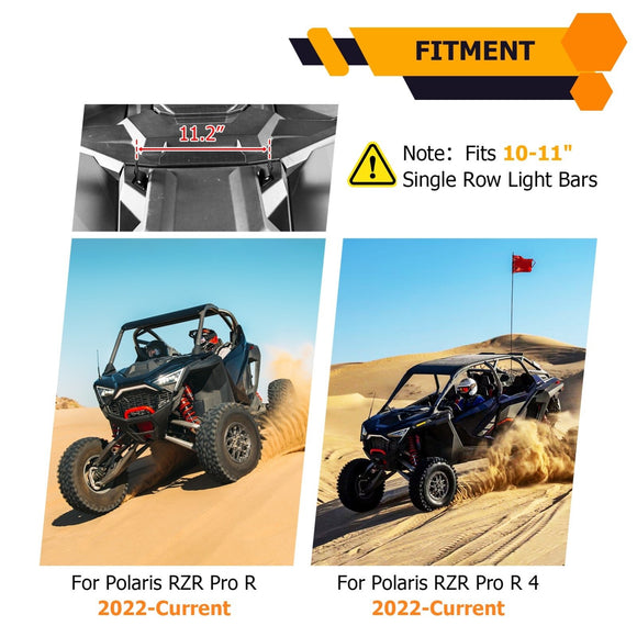2022 - 2024 Polaris RZR PRO R / PRO R 4 Front Hood 10 - 11" Single Row LED Light Bar Mounting Bracket - WeiSen - 80112001