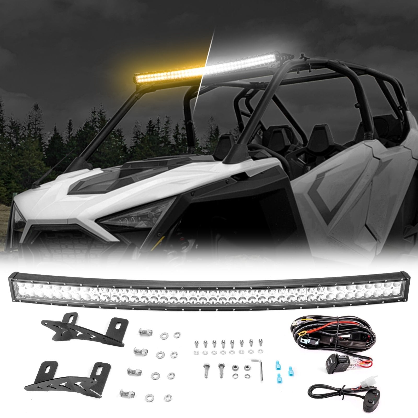 2022 - 2024 RZR Pro R 4 / Pro R Amber White Spot Flood Strobe 42" Dual Row Curved 240w LED Light Bar Kit - WeiSen - 80101030+70202020