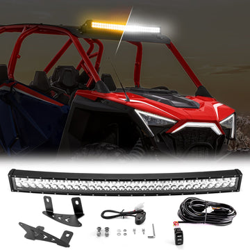 2022 - 2024 RZR Pro R 4 / Pro R Spot Flood Strobe Amber White 32" Dual Row Curved 180w LED Light Bar Kit - WeiSen - 80101029+70202019