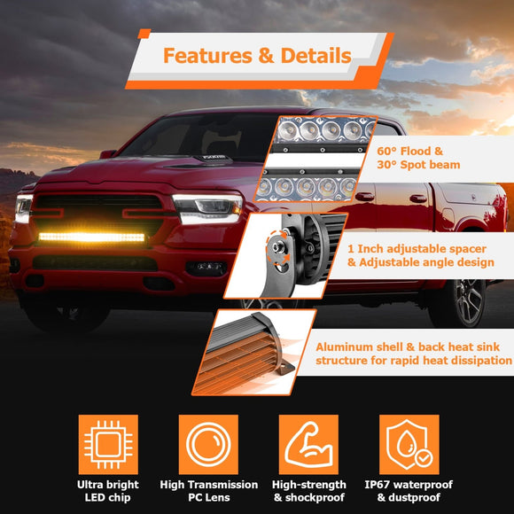 2022 - 2024 RZR Pro R 4 / Pro R Spot Flood Strobe Amber White 32" Dual Row Curved 180w LED Light Bar Kit - WeiSen - 80101029+70202019