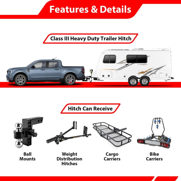 2022 - 2025 Ford Maverick (Excluding Factory Receiver) Models Heavy - Duty Steel Rear Class 3 Trailer Hitch 2" Receiver - WeiSen - 70108026