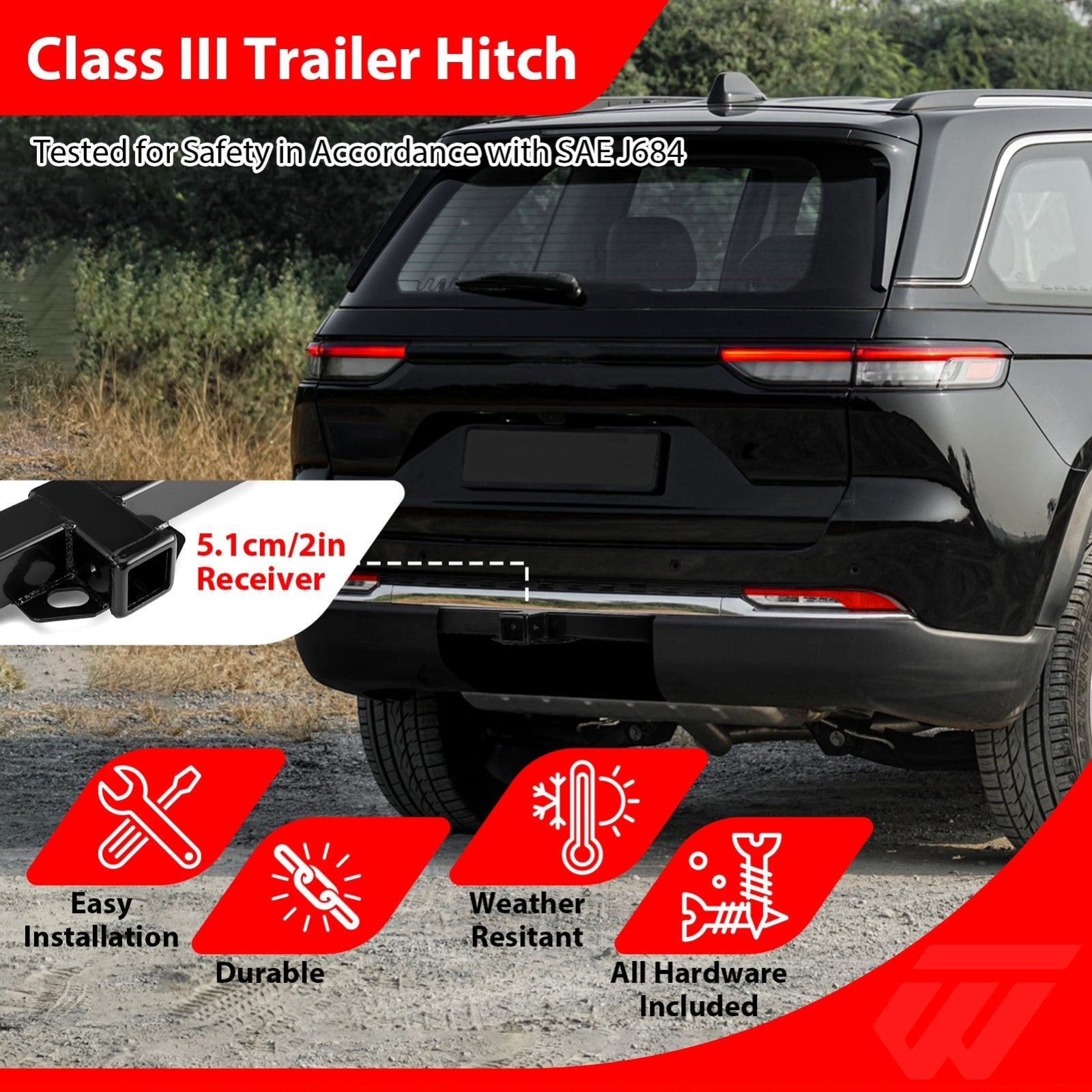 2022 - 2025 Jeep Grand Cherokee Heavy - Duty Steel Rear Class 3 Trailer Hitch 2