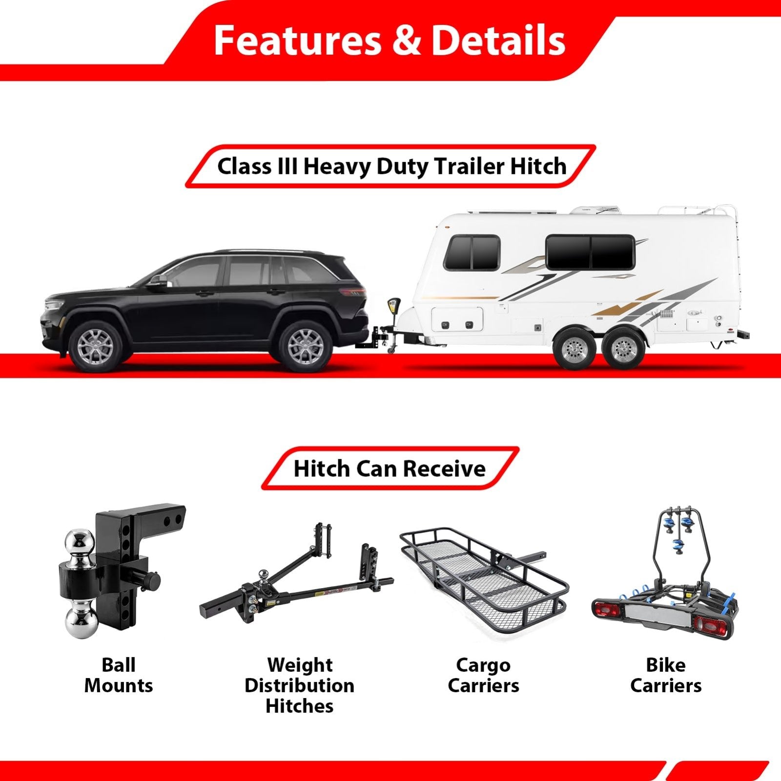 2022 - 2025 Jeep Grand Cherokee Heavy - Duty Steel Rear Class 3 Trailer Hitch 2