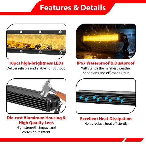 2022 - 2025 Polaris RZR PRO R UTV 12" Amber Single - row Straight Hood Light Bar Kit - WeiSen - 8011200102