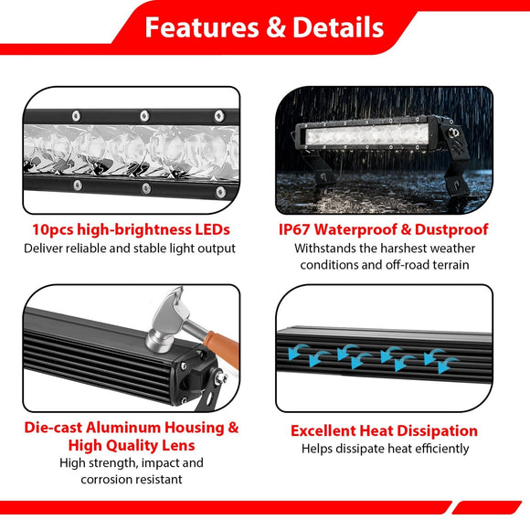 2022 - 2025 Polaris RZR PRO R UTV 12" White Single - row Straight Hood Light Bar Kit - WeiSen - 8011200101