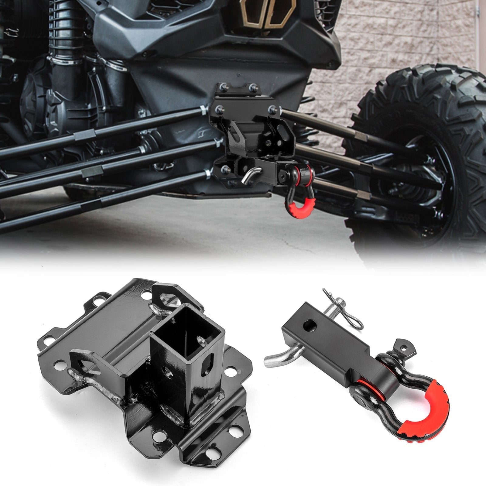 2022+ Maverick X3/MAX Heavy - Duty Steel 2" Rear Trailer Hitch & Shackle Hitch Receiver w/ 3/4" D Ring and 7/8" Locking Pin - WeiSen - 80107021+70304017