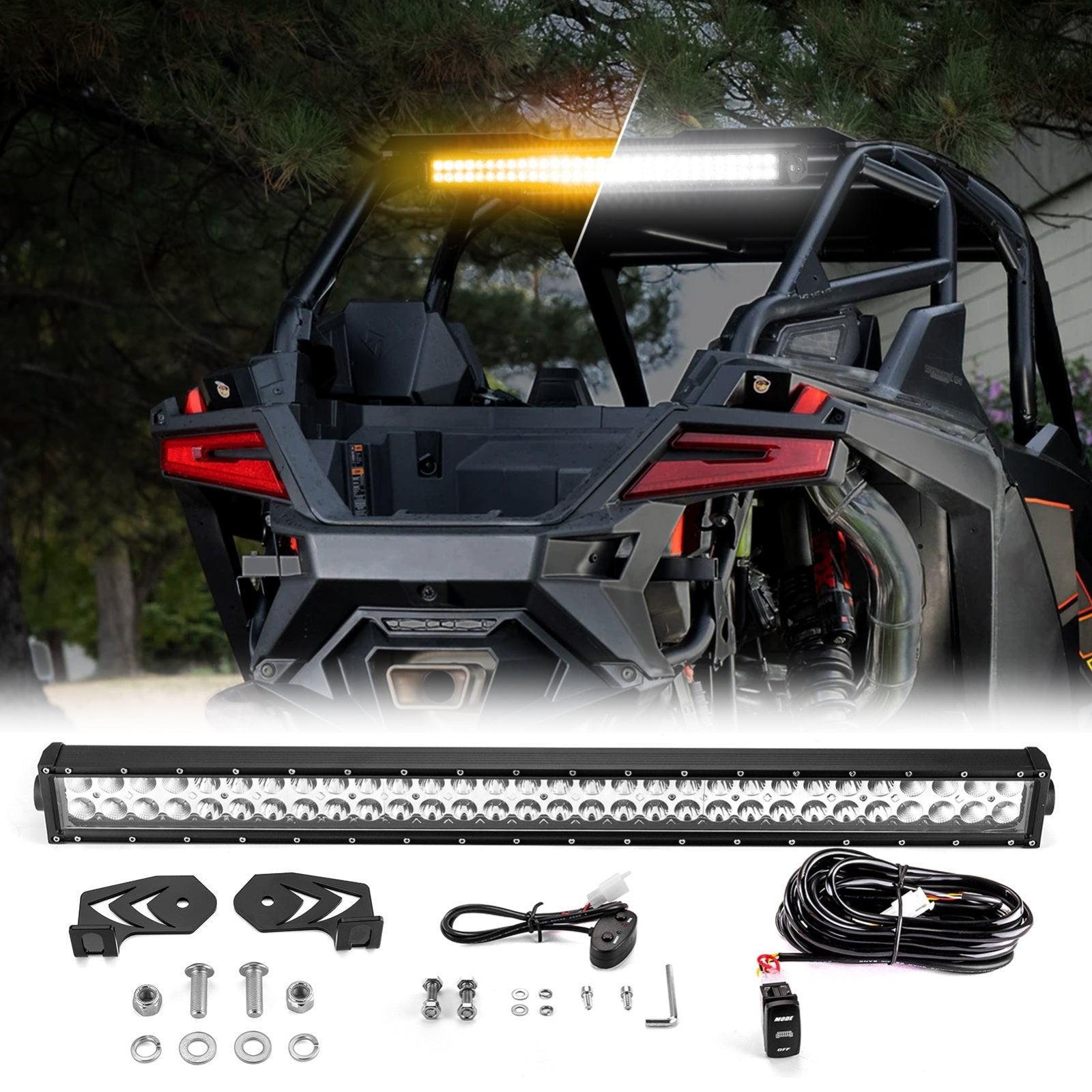 2022+ Polaris RZR Pro R 2/4 UTV Rear Tail Amber White 32" Straight Strobe LED Light Bar Kit - WeiSen - 80104010+70202018