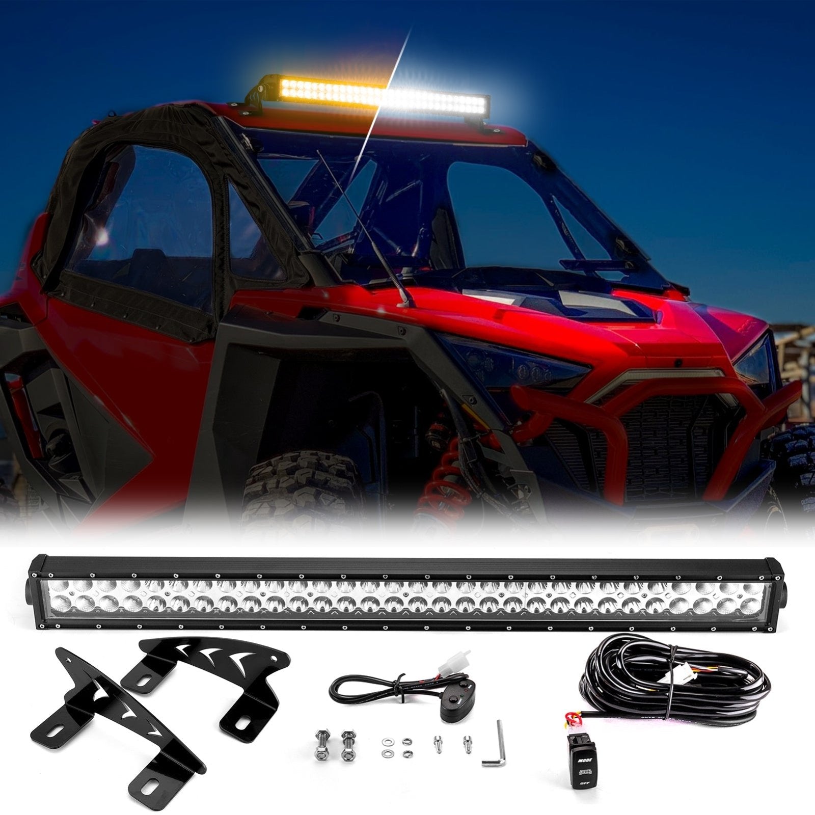 2022+ Polaris RZR Pro R 4 / Pro R Amber White Strobe 4 Modes 32" Dual Row Straight 180w LED Light Bar Kit - Weisen