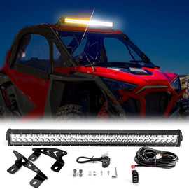 2022+ Polaris RZR Pro R 4 / Pro R Amber White Strobe 4 Modes 32" Dual Row Straight 180w LED Light Bar Kit - WeiSen - 80101028+70202018