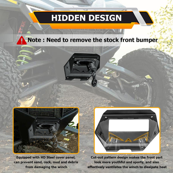 2022+ Polaris RZR Turbo R Pro R Heavy Duty Steel Winch Mounting Bracket w/ Metal Cover Panel - WeiSen - 80106024