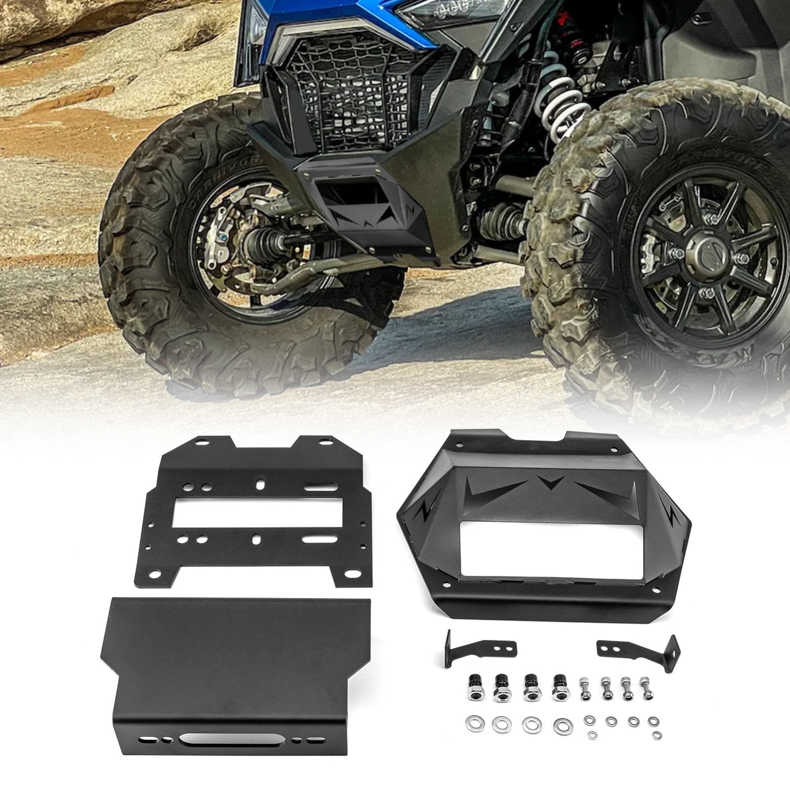 2022+ Polaris RZR Turbo R Pro R Heavy Duty Steel Winch Mounting Bracket w/ Metal Cover Panel - WeiSen - 80106024