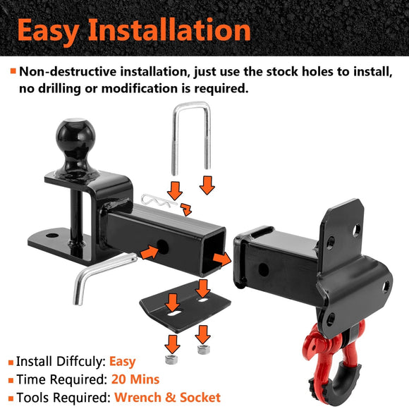 2024 - 2025 Can Am Maverick R UTV Rear Receiver Hitch Kit w/ 2 - Inch Trailer Hitch 3 - in - 1 Ball Mount 3/4" D - ring 5/8" Lock Pin Tightener - WeiSen - 8010702301