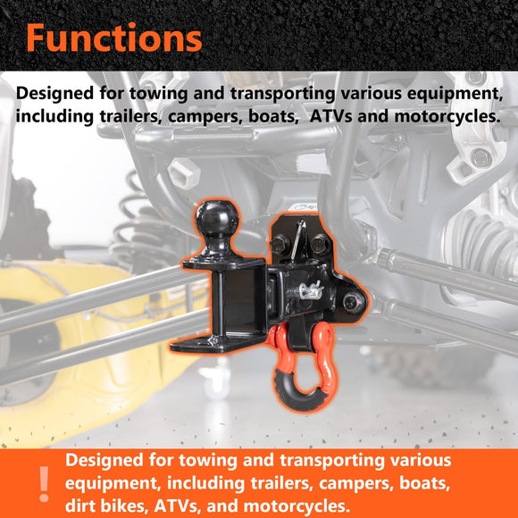 2024 - 2025 Can Am Maverick R UTV Rear Receiver Hitch Kit w/ 2 - Inch Trailer Hitch 3 - in - 1 Ball Mount 3/4" D - ring 5/8" Lock Pin Tightener - WeiSen - 8010702301