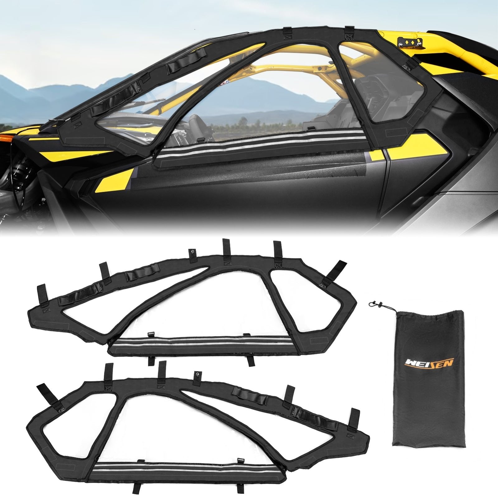2024 - 2025 Can Am Maverick R UTV Upper Door Soft Window Enclosures w/Reflective Strips Storage Bag | Dustproof Rainproof, Protect Against Wind and Cold - WeiSen - 80307016