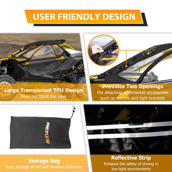 2024 - 2025 Can Am Maverick R UTV Upper Door Soft Window Enclosures w/Reflective Strips Storage Bag | Dustproof Rainproof, Protect Against Wind and Cold - WeiSen - 80307016