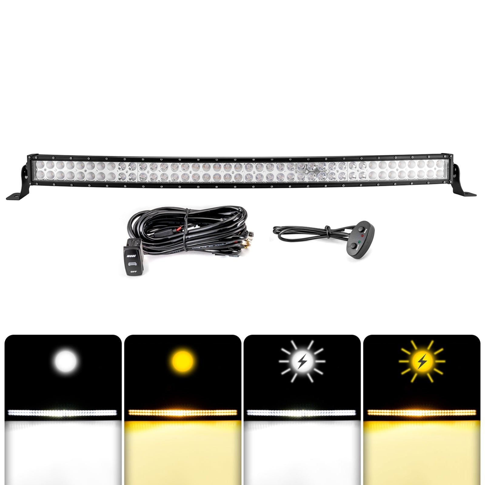 Amber&White Strobe Roof 42" Curved LED Light Bar Kit for 2024 - 2025 Can Am Maverick R/R Max - WeiSen - 80101032+70202020