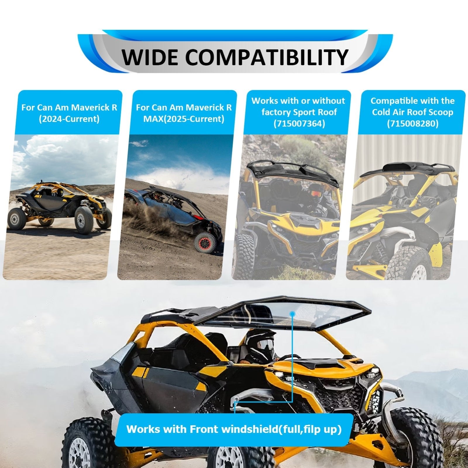 Amber&White Strobe Roof 42" Curved LED Light Bar Kit for 2024 - 2025 Can Am Maverick R/R Max - WeiSen - 80101032+70202020