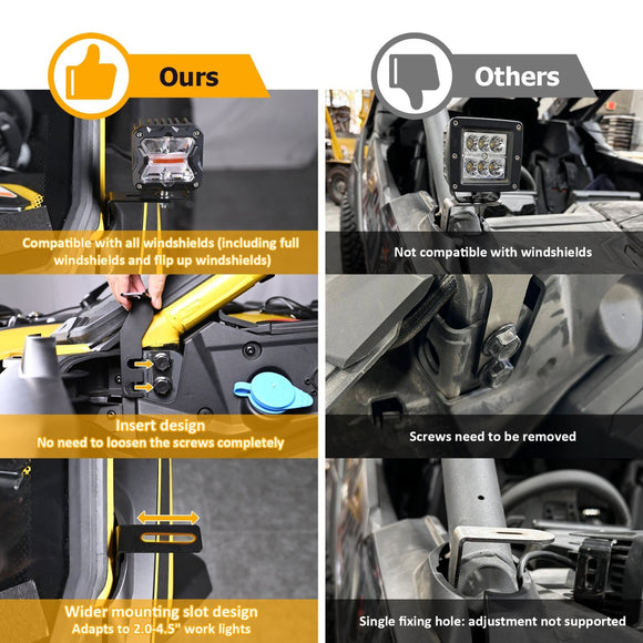 2024 - 2025 Can Am Maverick R/R Max A Pillar LED Work Light Pod Mount Bracket - WeiSen - 80102020