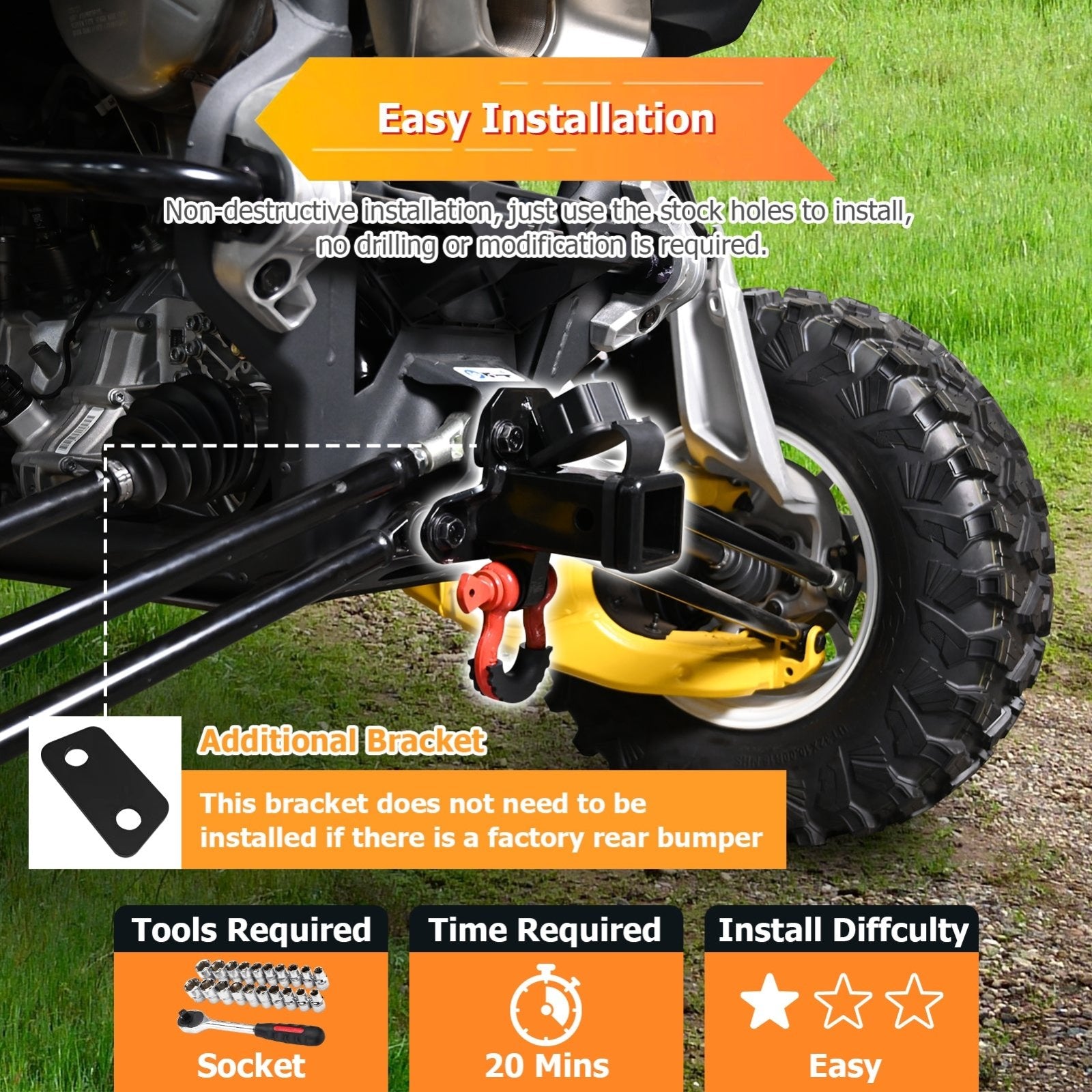 2024 - 2025 Can Am Maverick R/R Max Heavy - duty Steel Rear Towing Trailer Hitch with 3/4